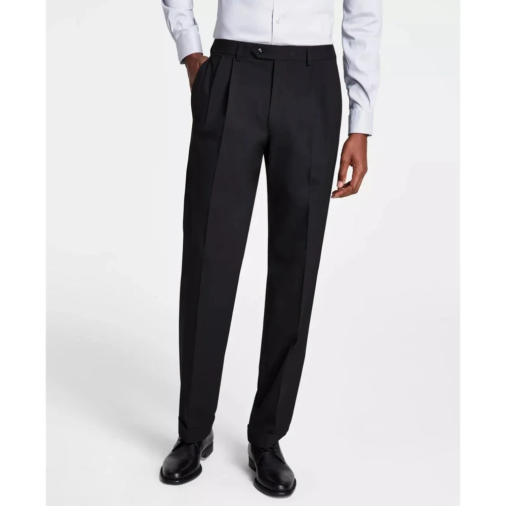 Michael Kors Mens Classic fit Dress Pants 34W 32L Black Pleated Cuffs‎